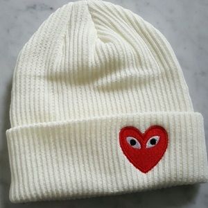 Comme des Garcons | Accessories | Comme Des Garons Play Beanie Heart Eyes  White | Poshmark